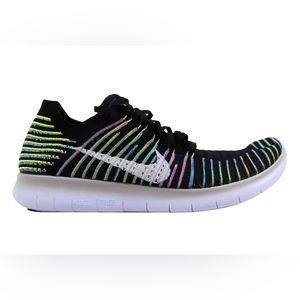 Nike Free RN Flyknit Running Shoes Black Multicolor Women's 8.5